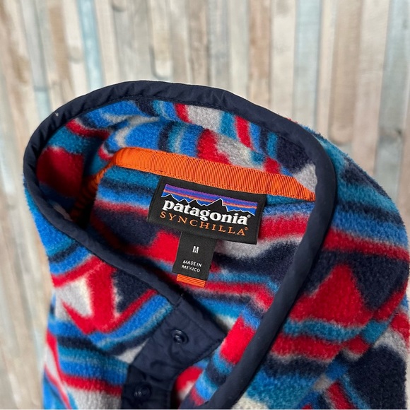 Patagonia M Synchilla Snap T Fleece Pullover Sweatshirt Jacket Delta Blue Print - Picture 5 of 10